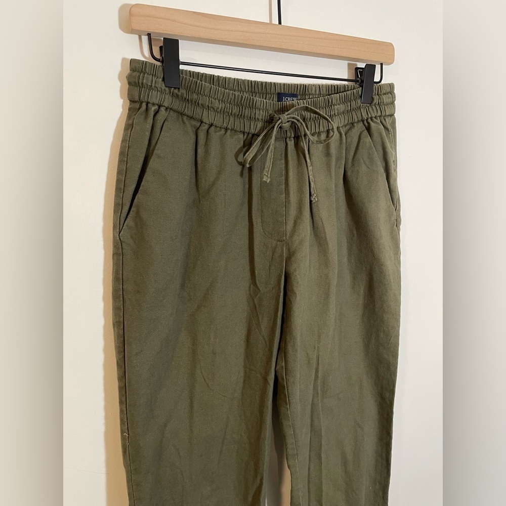 J. Crew Olive Green Linen Cotton Blend Pull On Drawstring Tapered Pants Size 6 - Picture 3 of 10